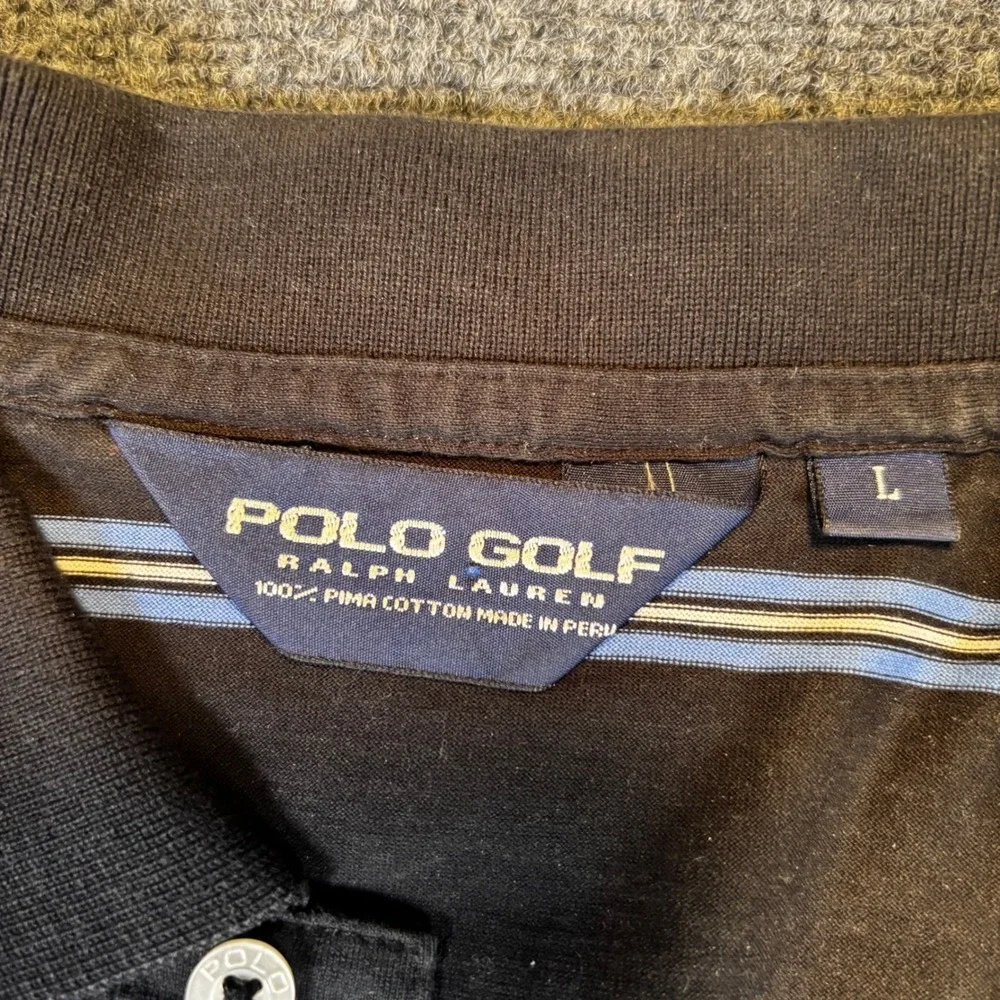 Polo Golf Ralph Lauren Mens Large Striped Short Sleeve Polo Shirt Brown Blue